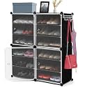 ABOUT SPACE Shoe Stand with Hanger & Door for Home - Portable, Expandable 4 Cube Shoe Stand for Boots, Heels - DIY 24 Pair Flipflop,Slipper Stand for Women, Men, Outdoor (Black)