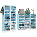 ABOUT SPACE Shoe Rack for Home with Door - 36 Pair DIY Slipper Stand with Hanger, 6 Cube Expandable Shelves Closed Shoes Rack for Home Men, Women Heels Boots Flip-Flops(Blue-L 80 x B 30 x H 135 cm)