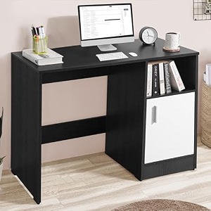 about space study table with bottom storage - wfhoffice computer table for laptop pc working drawing for home office desk engineering woodblack mahogany amp white- l 95 x b 45 x h 75 cm