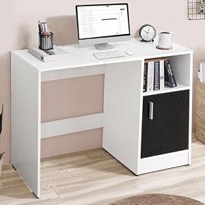 about space study table with bottom storage - wfhoffice computer table for laptop pc working drawing for home office desk engineering woodwhite amp black mahogany- l 95 x b 45 x h 75 cm