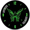 ABOUT SPACE Wall Clock 12" Quartz Analog Clock - Silent Non-Ticking Glow in The Dark Butterfly Radium Clock-Black