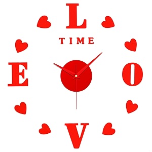 about space wall clock - diy wall sticker clock self adhesive non-ticking frameless acrylic analog watch adjustable size for living room bedroom office red - letters hearts 25cm 50cm