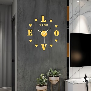 about space wall clock - diy wall sticker clock self adhesive non-ticking frameless acrylic analog watch adjustable size for living room bedroom office gold - letters hearts 25cm 50cm