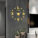 ABOUT SPACE Wall Clock - DIY Wall Sticker Clock Self Adhesive, Non-Ticking, Frameless, Acrylic Analog Watch Adjustable Size for Living Room, Bedroom, Office (Gold - Letters, Hearts), 25cm, 50cm