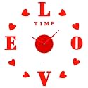 ABOUT SPACE Wall Clock - DIY Wall Sticker Clock Self Adhesive, Non-Ticking, Frameless, Acrylic Analog Watch Adjustable Size for Living Room, Bedroom, Office (Red - Letters, Hearts), 25cm, 50cm