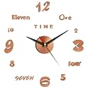 ABOUT SPACE Wall Clock - DIY Wall Sticker Clock Self Adhesive, Non-Ticking, Frameless, Acrylic Analog Watch Adjustable Size for Living Room, Bedroom, Office (Brown - Numbers, Words), 25cm, 50cm