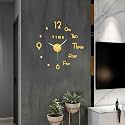 ABOUT SPACE Wall Clock - DIY Wall Sticker Clock Self Adhesive, Non-Ticking, Frameless, Acrylic Analog Watch Adjustable Size for Living Room, Bedroom, Office (Gold - Numbers, Words, Dots), 25cm, 50cm