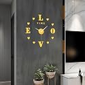 ABOUT SPACE Wall Clock - DIY Wall Sticker Clock Self Adhesive, Non-Ticking, Frameless, Acrylic Analog Watch Adjustable Size for Living Room, Bedroom, Office (Gold - Letters, Hearts), 25cm, 50cm