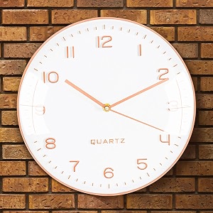 about space wall clock for home - 12 inch non-ticking minimalist wall clock unique clock for living room bedroom dining room office classroom cafe wall decoration white amp rose gold
