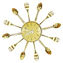 ABOUT SPACE Wall Clock for Home - 15” Cutlery Wall Clock Silent Movement Non-Ticking Analog Clock for Dining Room, Kitchen, Living Room Cafe Fork Spoon Decor (Shining Golden Finish) Plastic