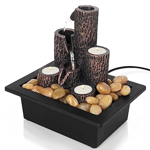 about space water fountain for home decor with 3 candle holders - 3 tier table top indoor outdoor showpiece fountain for living room table decor bedroom office - water circulation resin ornament