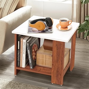 about space wooden side table - night stand amp end table organiser - space saver storage organizer - bedside furniture for bedroomliving roomhallwaywhite amp oak red l 47 x b 40 x h 42 cm