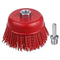 4" Nylon Cup Brush for Angle Grinder, 5/8" 11 Thread, 1/4" Drill Arbor