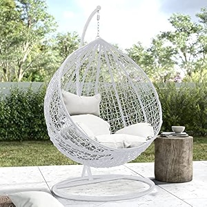 single seater hammock swing chair with stand and cushion for patio balcony garden terrace living room relaxing chairjhula white-c