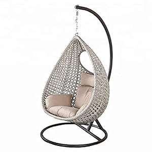 rattan single seater hammock swing chair with stand and cushion for patio balcony garden terrace living room relaxing chairjhula off-white