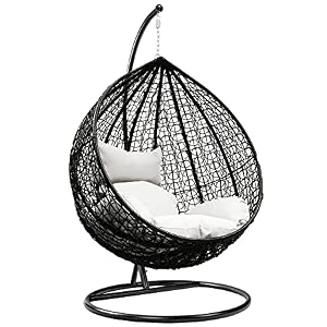 single seater hammock swing chair with stand and cushion for patio balcony garden terrace living room relaxing chairjhula black-b
