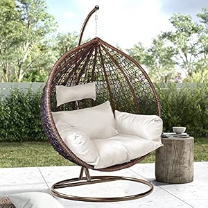 rattan single seater hammock swing chair with stand and cushion for patio balcony garden terrace living room relaxing chairjhula black-a