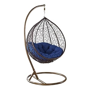 single seater hammock swing chair with stand and cushion for patio balcony garden terrace living room relaxing chairjhula blue