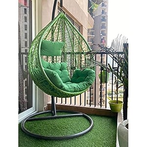 single seater hammock swing chair with stand and cushion for patio balcony garden terrace living room relaxing chairjhula green