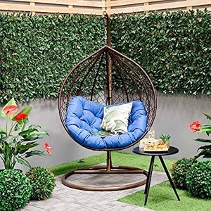 single seater hammock swing chair with stand and cushion for patio balcony garden terrace living room relaxing chairjhula blue-r