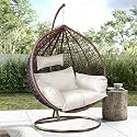 Rattan Single Seater Hammock Swing Chair with Stand and Cushion for Patio Balcony Garden Terrace Living Room Relaxing Chair|Jhula (Black-A)