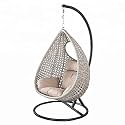 Rattan Single Seater Hammock Swing Chair with Stand and Cushion for Patio Balcony Garden Terrace Living Room Relaxing Chair|Jhula (Off-White)