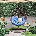 Single Seater Hammock Swing Chair with Stand and Cushion for Patio Balcony Garden Terrace Living Room Relaxing Chair|Jhula (Blue-R)
