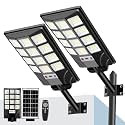 Abs Solar Street Lights Outdoor Waterproof, 20000LM 6500K LED Motion Sensor Lights, Dusk to Dawn Solar Flood Lights with Remote, Solar-Powered Parking Lot Light Lighting for Outside 2Pack