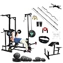 ABS Tower Home Gym with 45KG Rubber Weight Plates, Preacher Curl Bench and Heavy Duty 2x4 Inch Steel Frame for Home Exercise and Fitness Training, Black