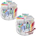 Absonic 500 PCS Acrylic Pencil Holder, 360 Rotating Clear Marker Organizer, Pen Crayon Marker Caddy Organizer for Desk, Desktop Storage and Organizer for Office School Art Supplies, 2 Pack