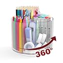 Absonic Pencil Holder for Kids, 360 Rotating Pen Holder for Desk Organizer and Storage, 4 Compartments Art Supply Marker Organizer, Acrylic Kids Desk Organizer for School Lazy Susan Organizer