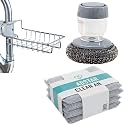 ABSTER Kitchen Sink Accessories Combo Set | Stainless Steel Faucet Organizer Rack with Soap Dispensing Scrubber & Steel Cleaning Mesh Pads