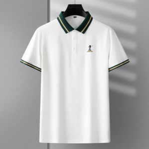 ABSTER Printed Men Polo Neck White T-Shirt