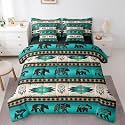Abstract Bear Twin Comforter Set with Sheets, Western Aztec 7 Piece Bedding Set Southwestern Native Exotic Dream Catchers Bed in a Bag, Woodland Animals Ethnic Tribal Arrow Geometry Bed Sets