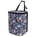 Abstract Hippie Flower Print Trash Can for Car Leakproof Garbage with Lid and Zipper Trash Bin Hanging Back of Seat Auto Interior Accessories Universal Fit Most Truck SUV Van
