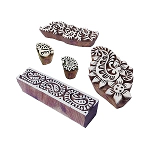 abstract shapes paisley and border wood blocks for printing set of 5