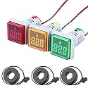 AC Current Indicator, 3Pcs Square Big LED Dispay Ammeter, AC 0-100A Mini Current Tester Meter, 22mm Intelligent Digital Display Green Red Yellow Signal Indicator Light Panel
