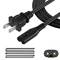 AC Power Cord 6FT (1 Pack), 2 Prong TV Power Cord, Power Supply Cable Replacement for Xbox One, Xbox Series X, PS3, PS4, PS5, Compatible for Printer, Monitor, Sound Bar, Game Console