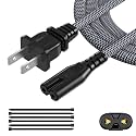 AC Power Cord 15FT (1 Pack), 2 Prong TV Power Cord, Nylon Braid Cable Replacement for Xbox, PS3, PS4, PS5, Compatible for Printer, Monitor, Sound Bar, Game Console