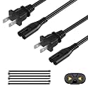 AC Power Cord 15FT (2 Pack), 2 Prong TV Power Cord, Power Supply Cable Replacement for Xbox One, PS3, PS4, PS5, Compatible for Printer, Monitor, Sound Bar, Game Console