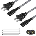 AC Power Cord 25FT (2 Pack), 2 Prong TV Power Cord, Nylon Braid Cable Replacement for Xbox One, PS3, PS4, PS5, Compatible for Printer, Monitor, Sound Bar, Game Console
