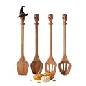 Acacia Wood Cooking Utensil Set with Skull Handles – 4-Piece FSC Certified Acacia Wood Kitchen Tools, Eco-Friendly Nonstick Safe Cooking Utensils (Spatula, Spoon, Slotted Turner, Slotted Spoon)
