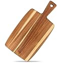 Acacia Wood Cutting Board and Chopping Board with Handle for Meat, Cheese Board, Vegetables, Bread, and Charcuterie - Decorative Wooden Serving Board for Kitchen and Dining Room, 16" x 8"