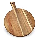 Acacia Wood Cutting Board and Chopping Board with Handle for Meat, Cheese Board, Vegetables, Bread, and Charcuterie - Decorative Wooden Serving Board for Kitchen and Dining Room, Large 13" x 13"