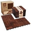 Acacia Wood Interlocking Deck Tiles, Patio & Backyard Tile, 12 in, 9 PCS