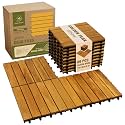 Acacia Wood Interlocking Deck Tiles, Patio &amp; Backyard Tile, 12 in, 9 PCS