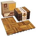 Acacia Wood Interlocking Deck Tiles, Patio & Backyard Tile, 12 in, 9 PCS