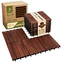 Acacia Wood Interlocking Deck Tiles, Patio &amp; Backyard Tile, 12 in, 9 PCS