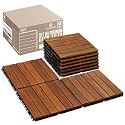 Acacia Wood Interlocking Deck Tiles, Waterproof Patio Tiles, 9 PCS- Natural