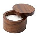 Acacia Wood Salt Cellar Bowl Box Container with Magnetic Lid